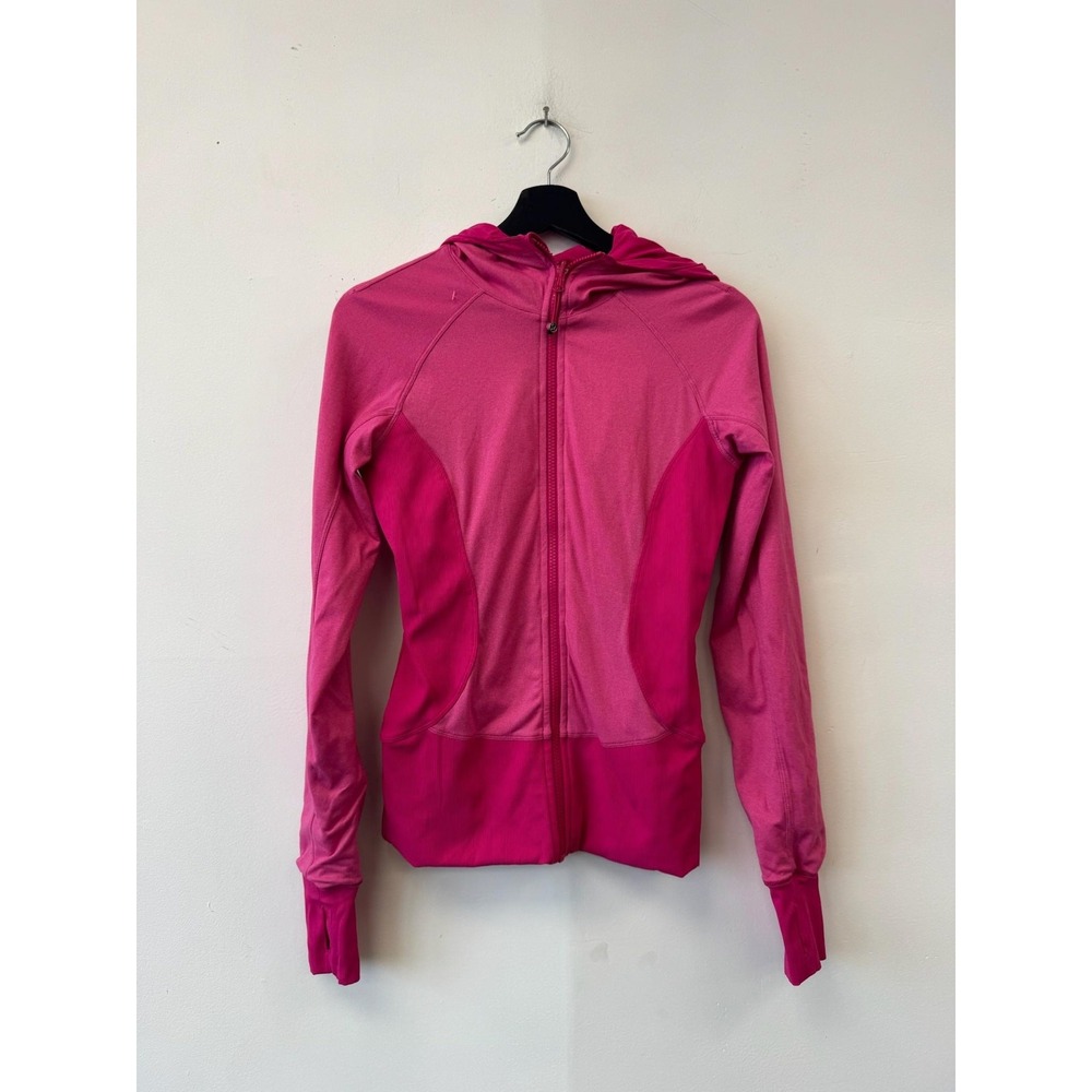 Lululemon Track Jacket Womens Small Pink Hooded Full Zip Thumbholes Yoga Running